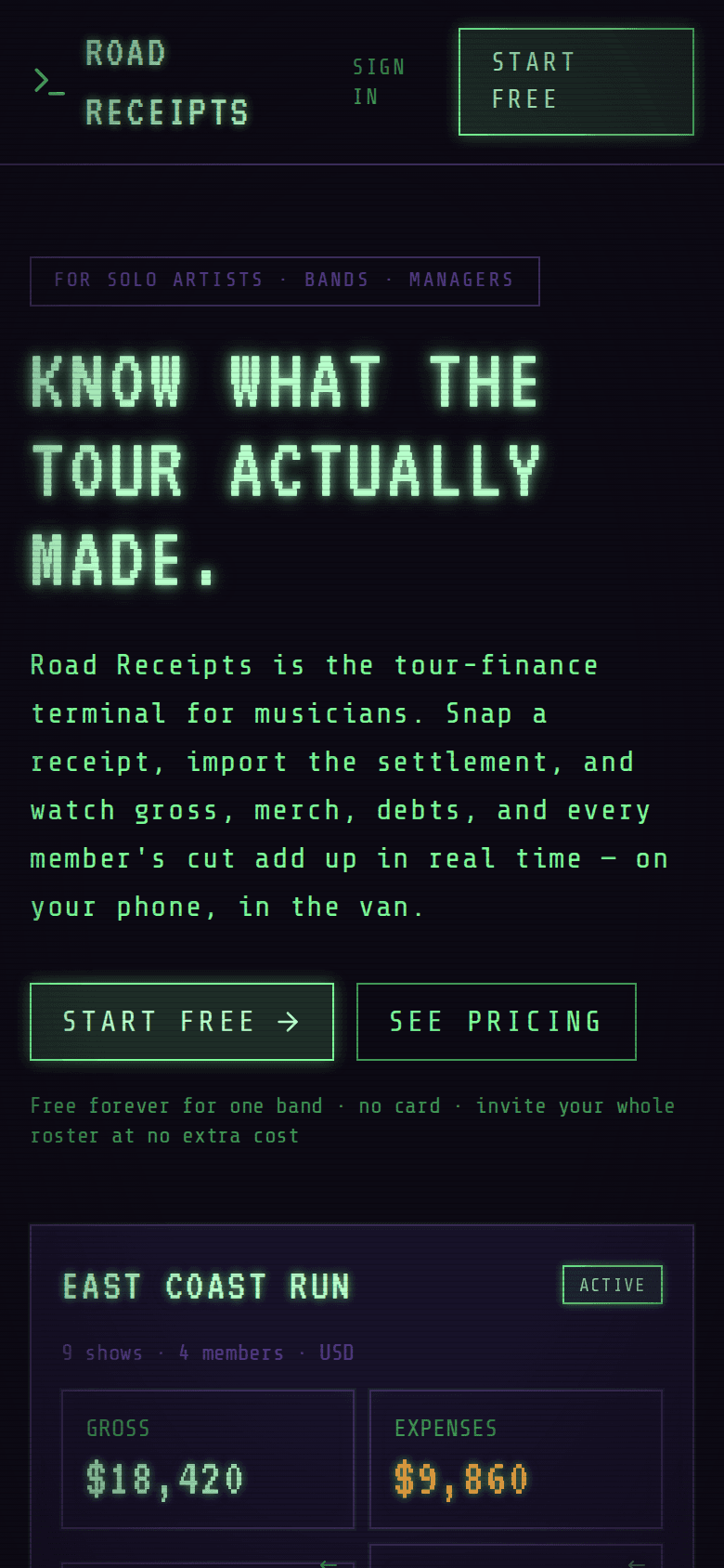 Road Receipts on a phone